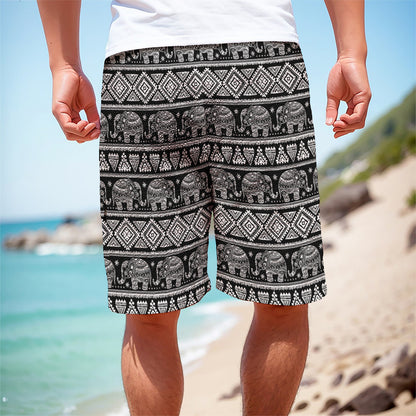 Black And White Indian Elephant Print Men's Cargo Shorts
