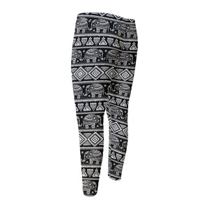 Black And White Indian Elephant Print Men's Compression Pants