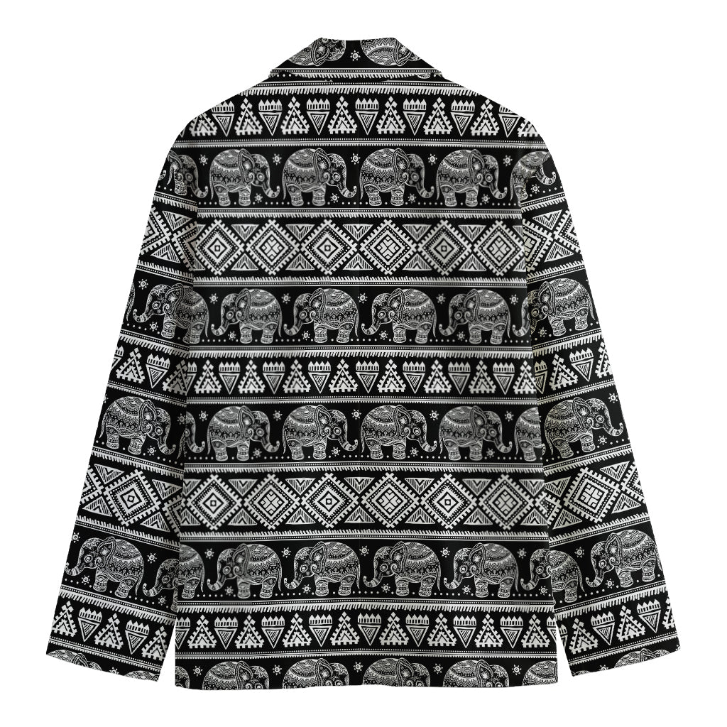 Black And White Indian Elephant Print Men's Cotton Blazer