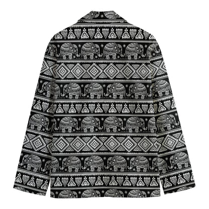 Black And White Indian Elephant Print Men's Cotton Blazer