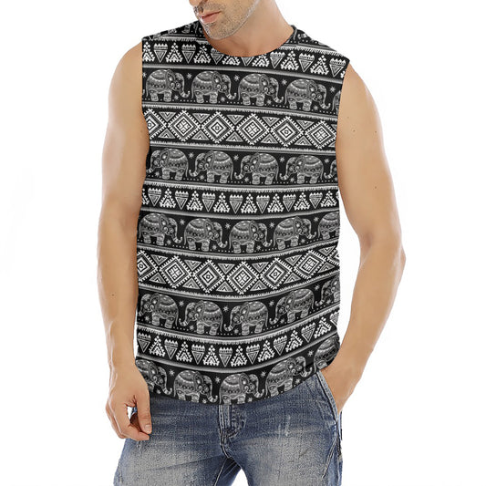 Black And White Indian Elephant Print Men's Fitness Tank Top
