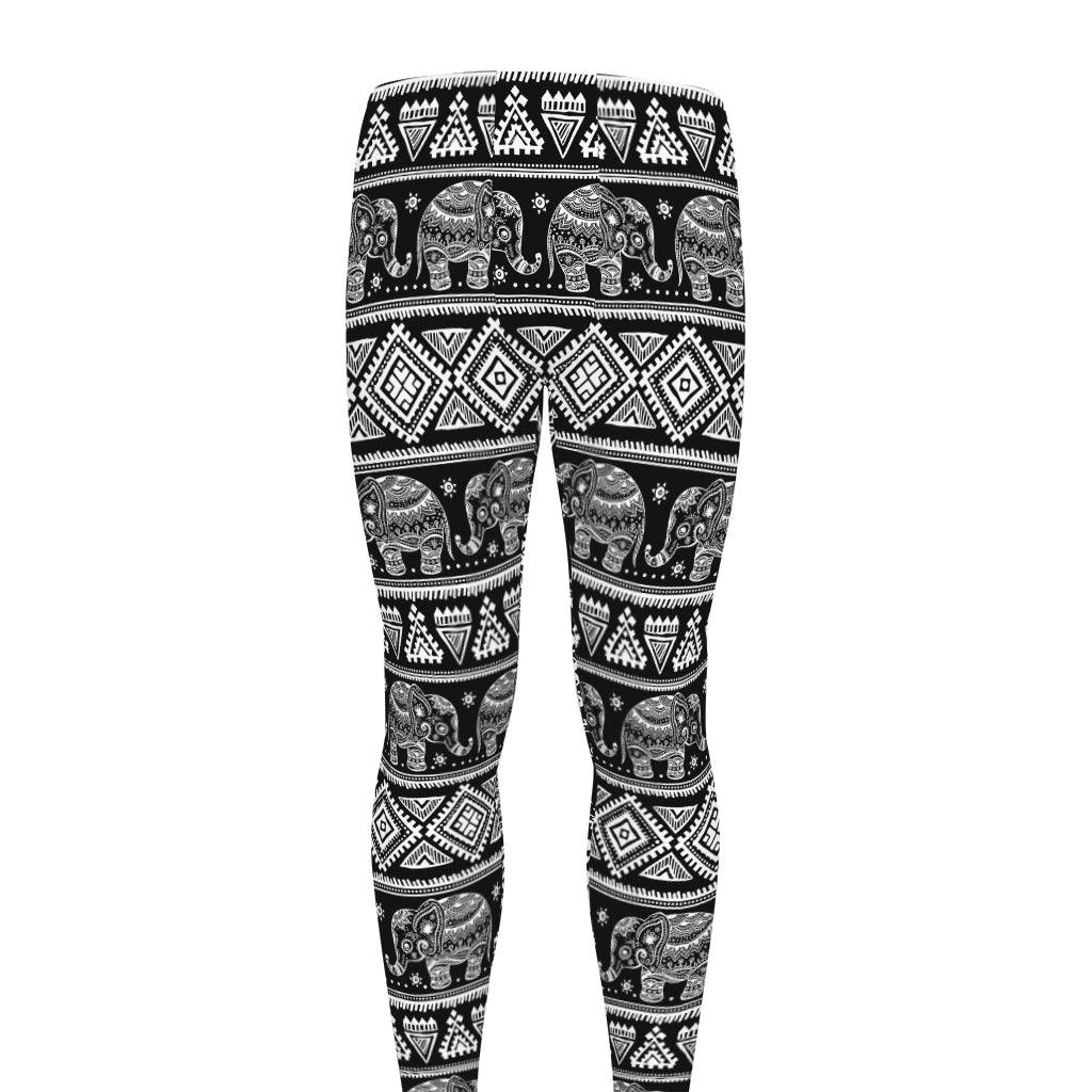 Black And White Indian Elephant Print Men's leggings