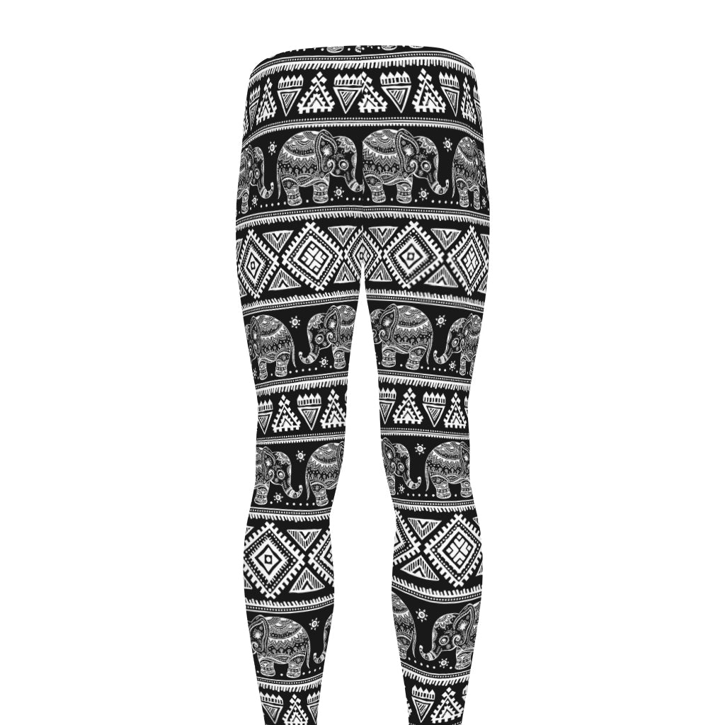 Black And White Indian Elephant Print Men's leggings