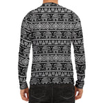 Black And White Indian Elephant Print Men's Long Sleeve Rash Guard