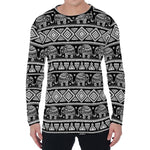 Black And White Indian Elephant Print Men's Long Sleeve T-Shirt