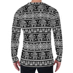 Black And White Indian Elephant Print Men's Long Sleeve T-Shirt
