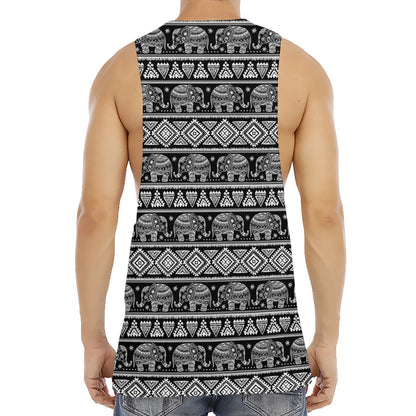 Black And White Indian Elephant Print Men's Muscle Tank Top
