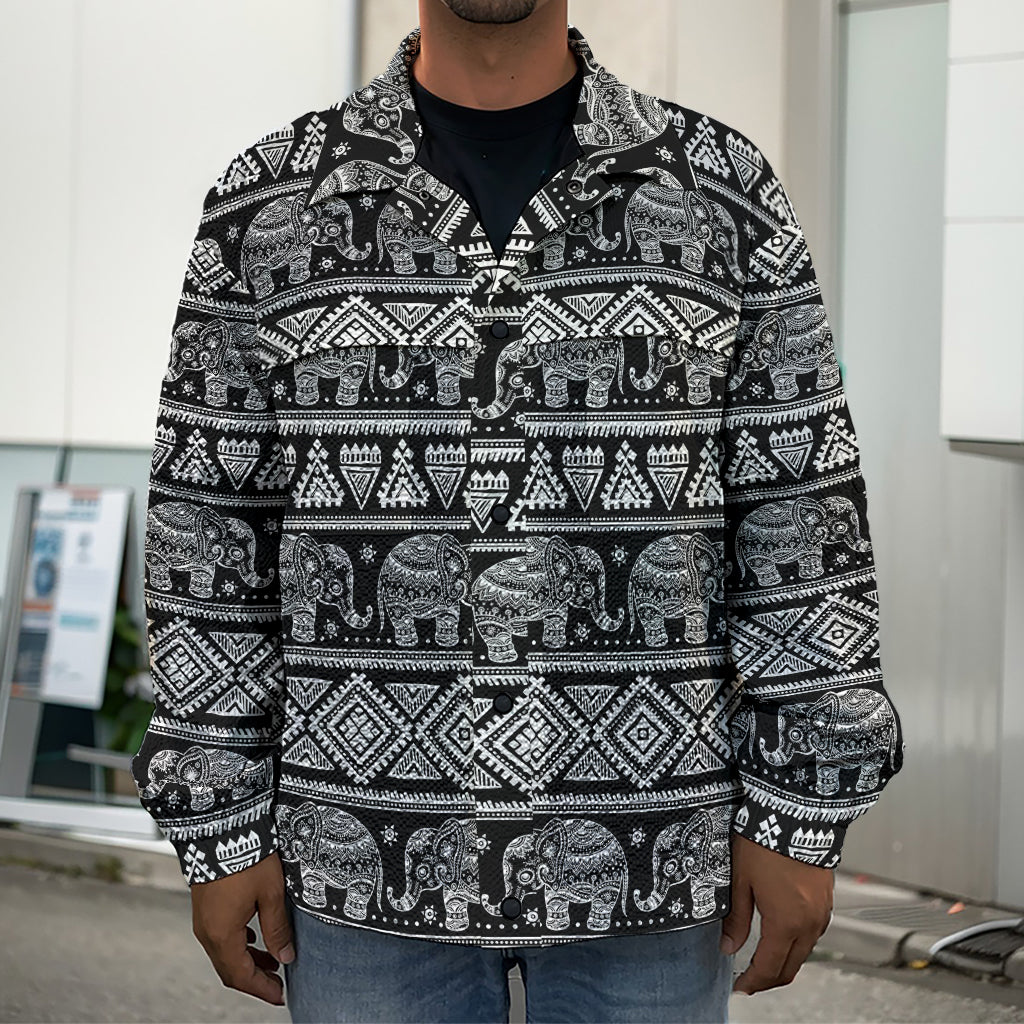Black And White Indian Elephant Print Men's Shirt Jacket