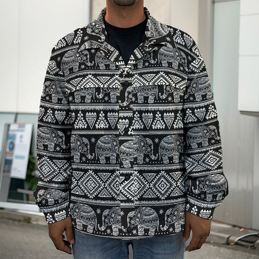 Black And White Indian Elephant Print Men's Shirt Jacket