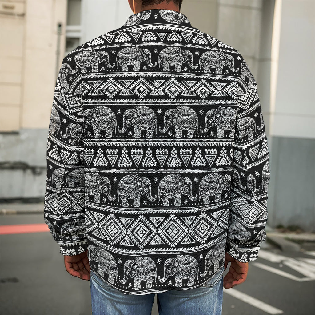 Black And White Indian Elephant Print Men's Shirt Jacket