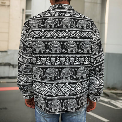 Black And White Indian Elephant Print Men's Shirt Jacket