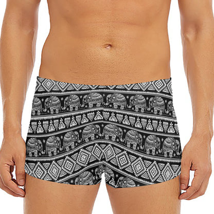 Black And White Indian Elephant Print Men's Short Boxer Briefs