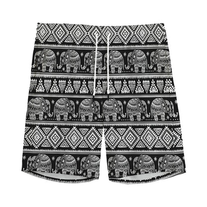 Black And White Indian Elephant Print Men's Sports Shorts