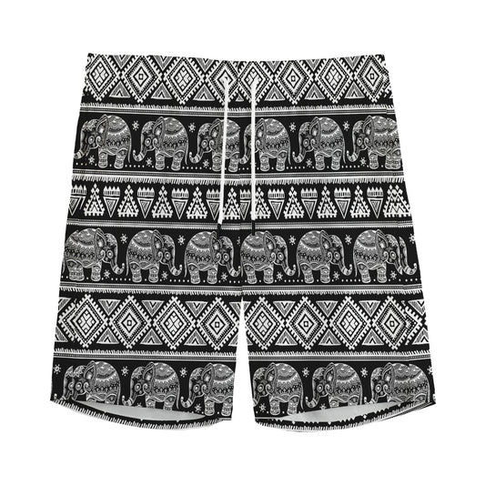 Black And White Indian Elephant Print Men's Sports Shorts