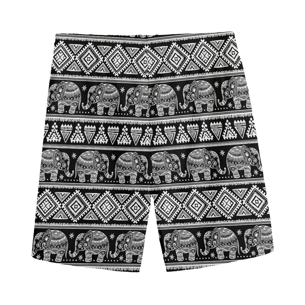 Black And White Indian Elephant Print Men's Sports Shorts