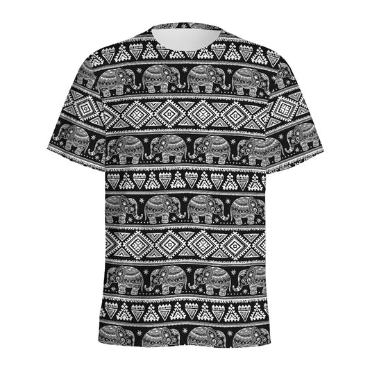 Black And White Indian Elephant Print Men's Sports T-Shirt