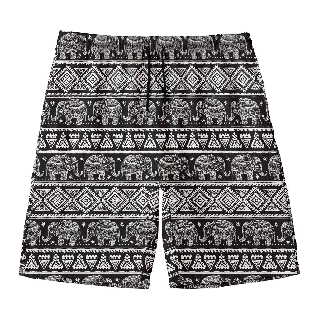 Black And White Indian Elephant Print Men's Swim Trunks