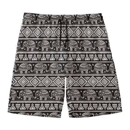 Black And White Indian Elephant Print Men's Swim Trunks