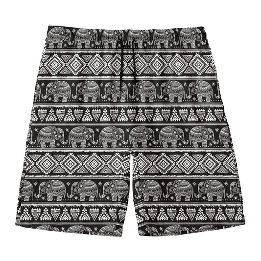 Black And White Indian Elephant Print Men's Swim Trunks