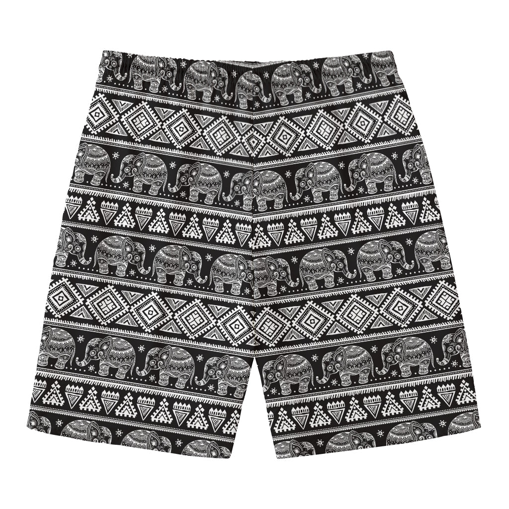 Black And White Indian Elephant Print Men's Swim Trunks