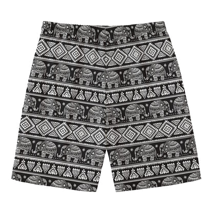 Black And White Indian Elephant Print Men's Swim Trunks