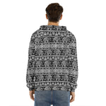 Black And White Indian Elephant Print Men's Velvet Pullover Hoodie