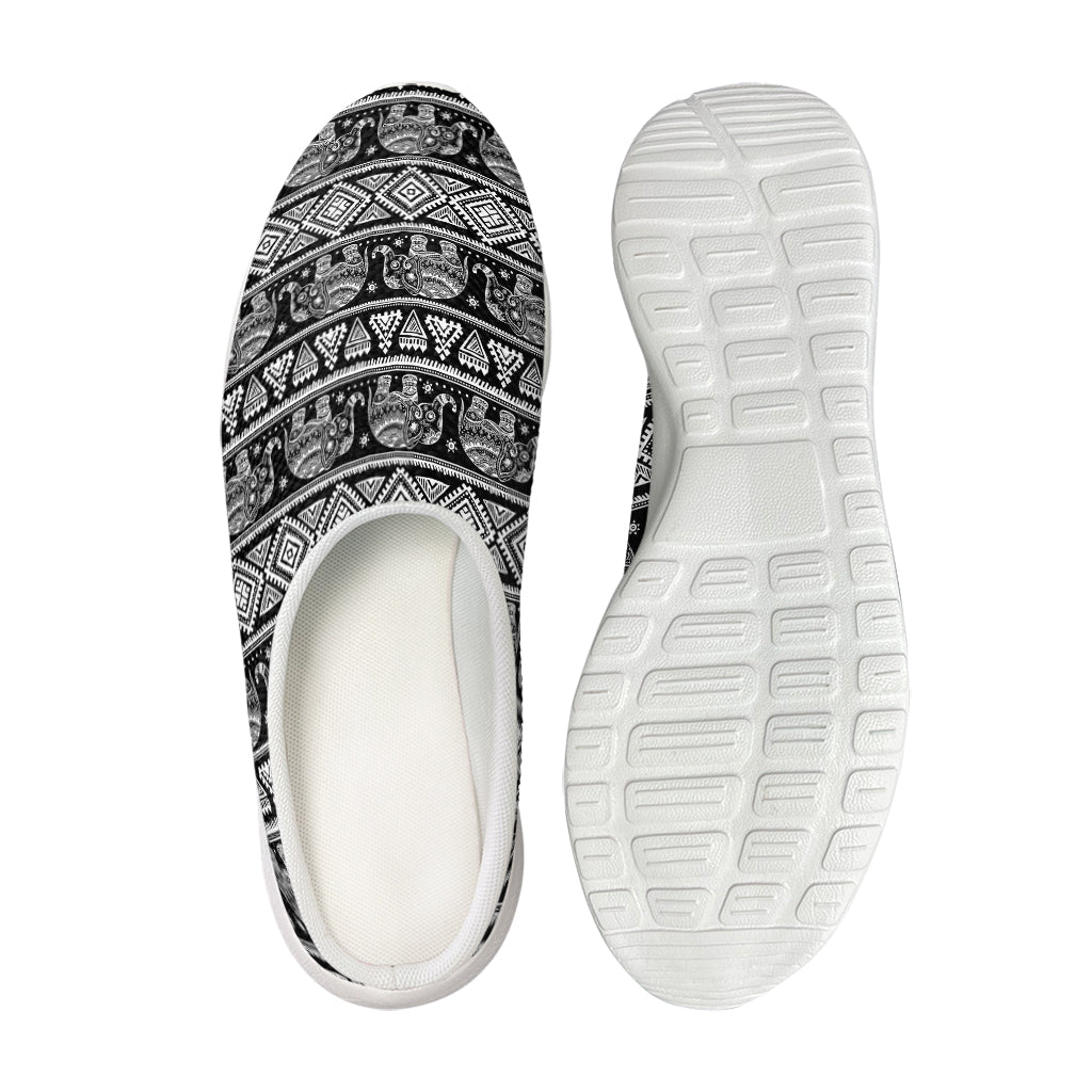 Black And White Indian Elephant Print Mesh Casual Shoes