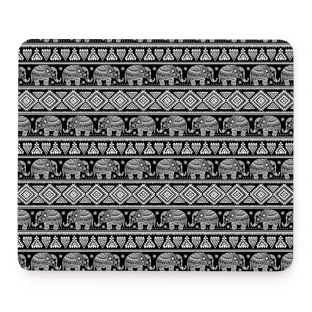 Black And White Indian Elephant Print Mouse Pad