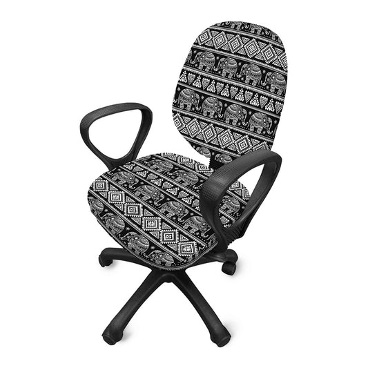 Black And White Indian Elephant Print Office Chair Cover