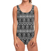 Black And White Indian Elephant Print One Piece Swimsuit