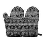 Black And White Indian Elephant Print Oven Mitts