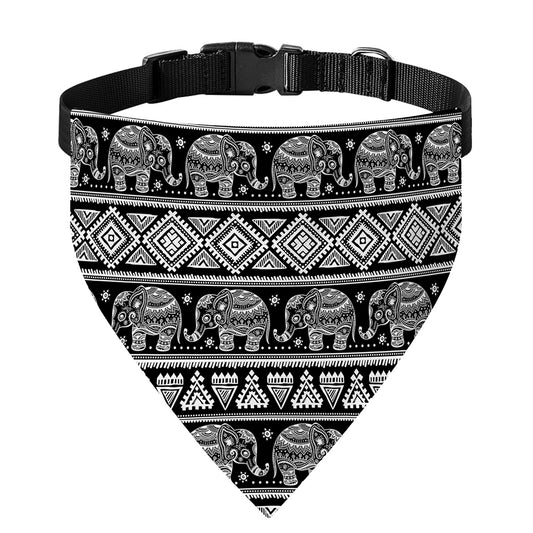Black And White Indian Elephant Print Over The Collar Dog Bandana
