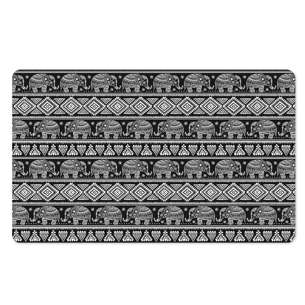 Black And White Indian Elephant Print Polyester Doormat