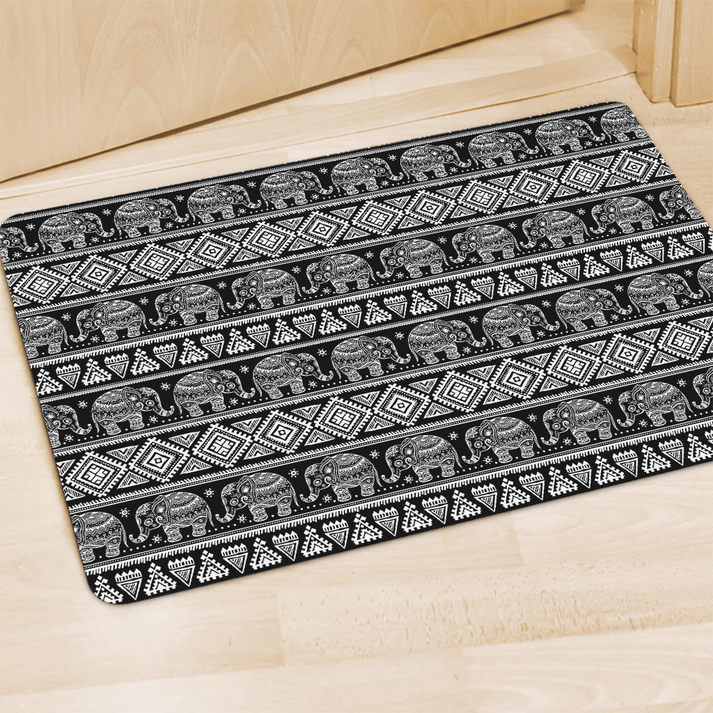 Black And White Indian Elephant Print Polyester Doormat