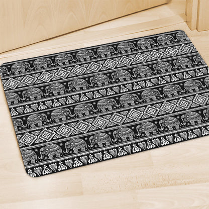 Black And White Indian Elephant Print Polyester Doormat