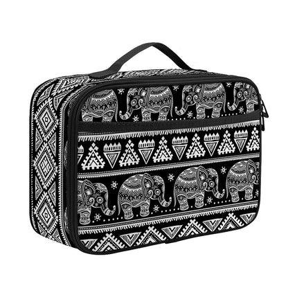 Black And White Indian Elephant Print Portable Lunch Bag