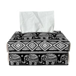 Black And White Indian Elephant Print Rectangle Tissue Box Cover