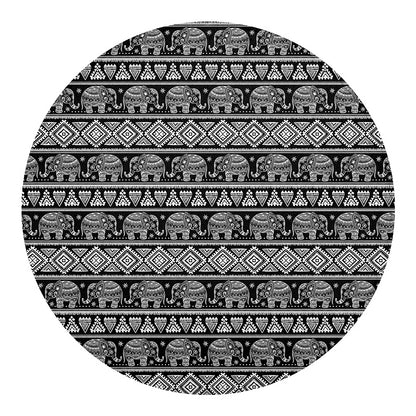 Black And White Indian Elephant Print Round Blanket