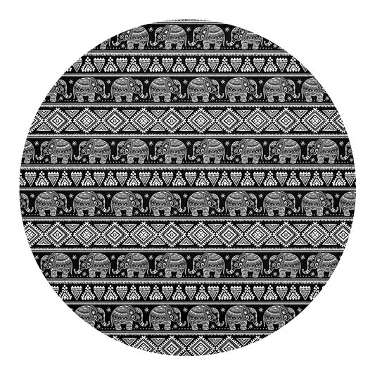 Black And White Indian Elephant Print Round Blanket