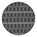 Black And White Indian Elephant Print Round Floor Mat