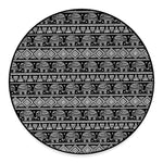 Black And White Indian Elephant Print Round Floor Mat