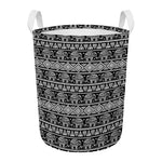 Black And White Indian Elephant Print Round Laundry Basket