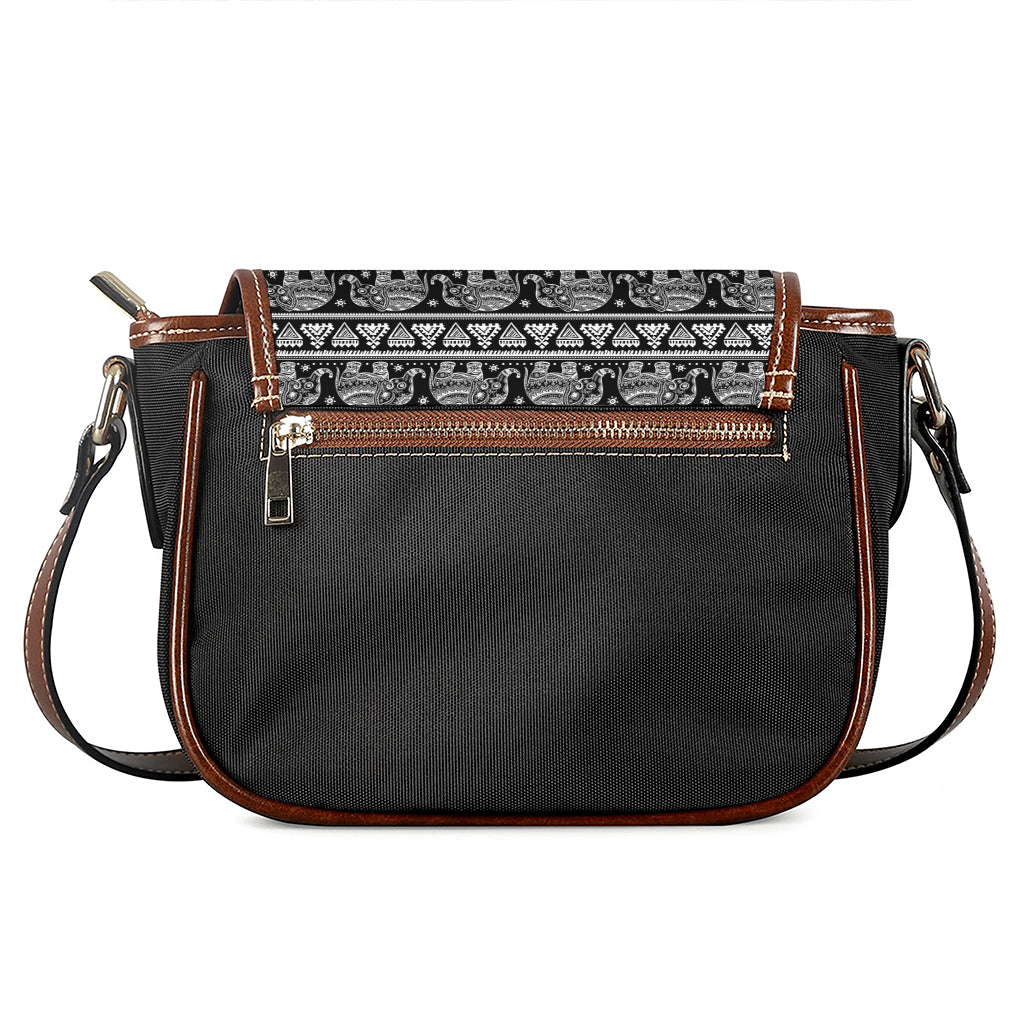Black And White Indian Elephant Print Saddle Bag