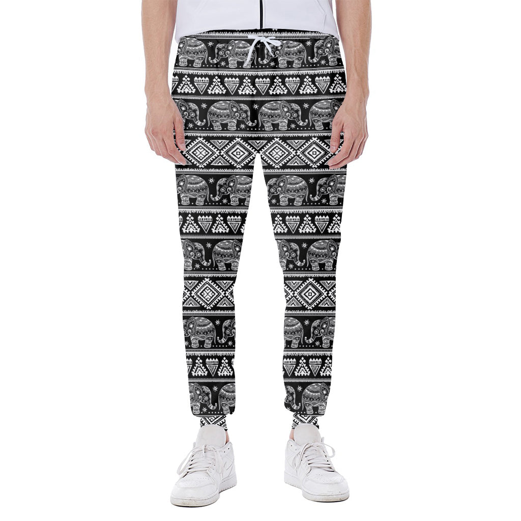 Black And White Indian Elephant Print Scuba Joggers