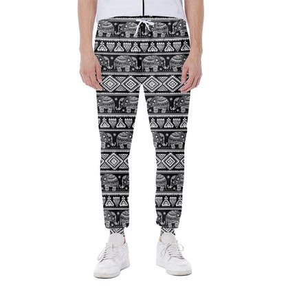 Black And White Indian Elephant Print Scuba Joggers