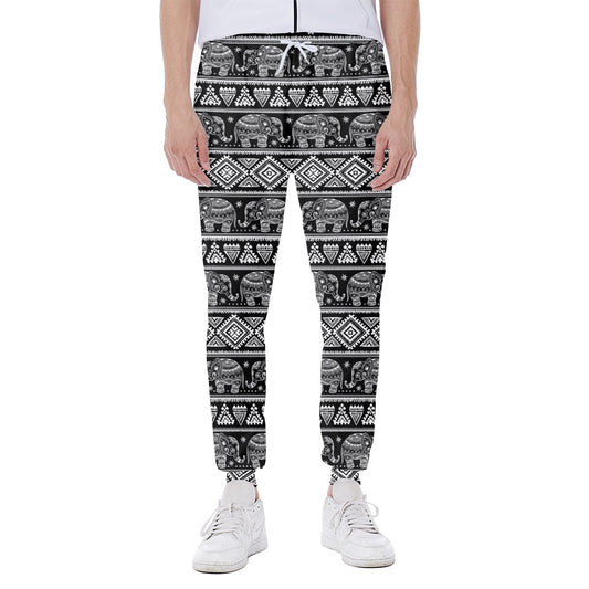 Black And White Indian Elephant Print Scuba Joggers
