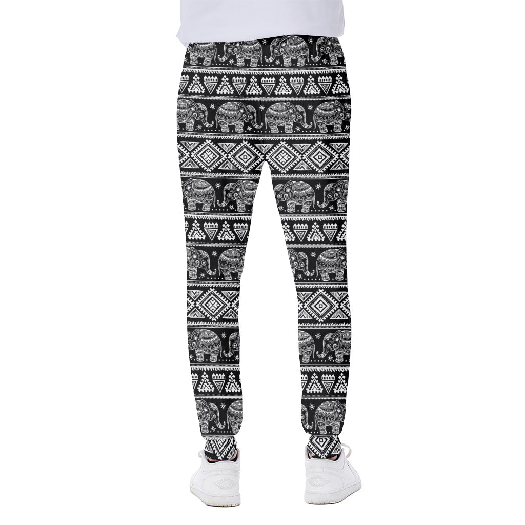 Black And White Indian Elephant Print Scuba Joggers
