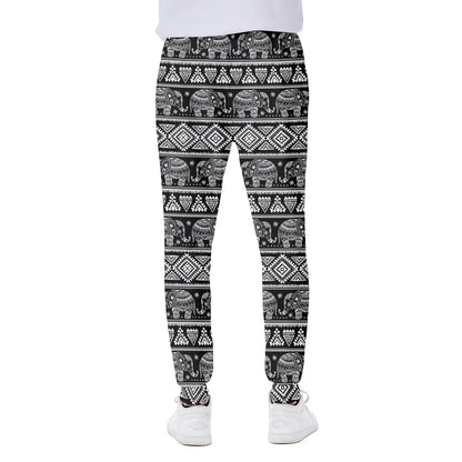 Black And White Indian Elephant Print Scuba Joggers