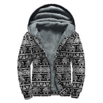 Black And White Indian Elephant Print Sherpa Lined Zip Up Hoodie