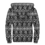 Black And White Indian Elephant Print Sherpa Lined Zip Up Hoodie